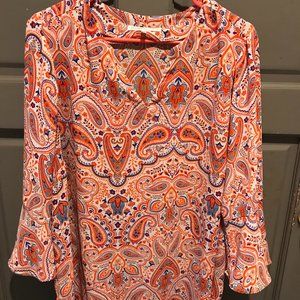 Print Blouse Paisley with Fluted Sleeves